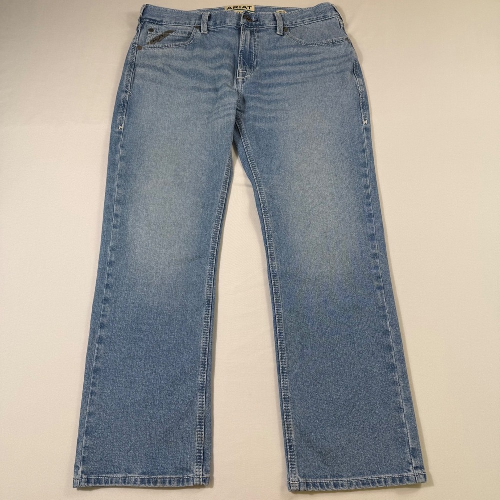 Ariat M7 Slim Straight Leg Jeans Men 34x30 Light Blue Western Cowboy Minor Spots